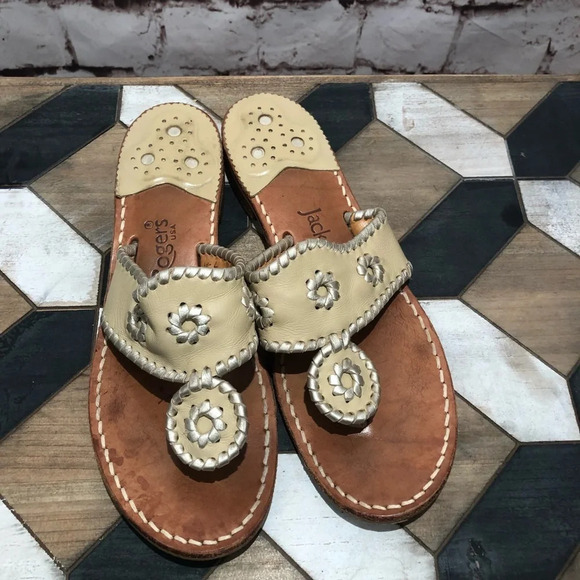 Jack Rogers Hamptons‎ Leather Sandal In Beige Tan - Picture 5 of 8